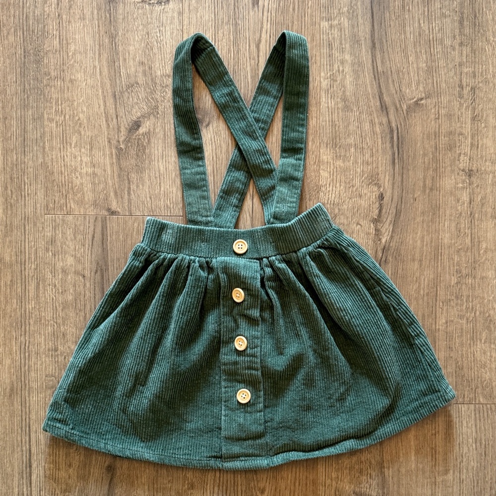 Girls Green Corduroy Suspender Skirt